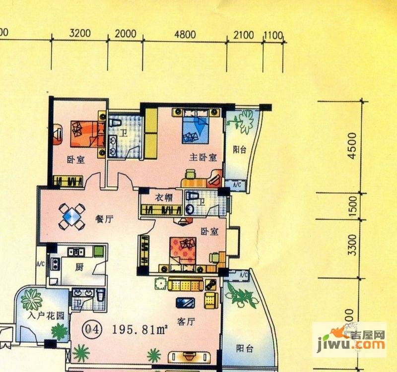 东堤湾花园3室2厅2卫195.8㎡户型图