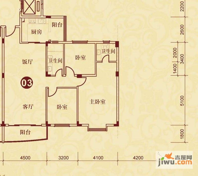 侨雅花苑3室2厅2卫137.7㎡户型图