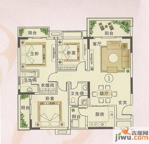 骏凯豪庭3室2厅2卫133㎡户型图