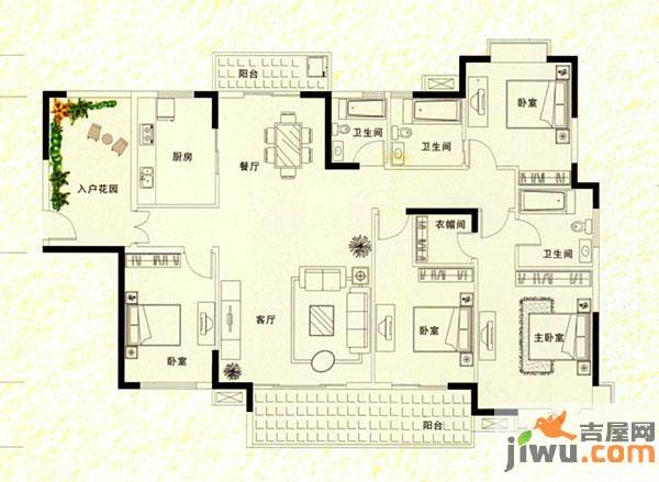 中天国际4室2厅3卫184㎡户型图