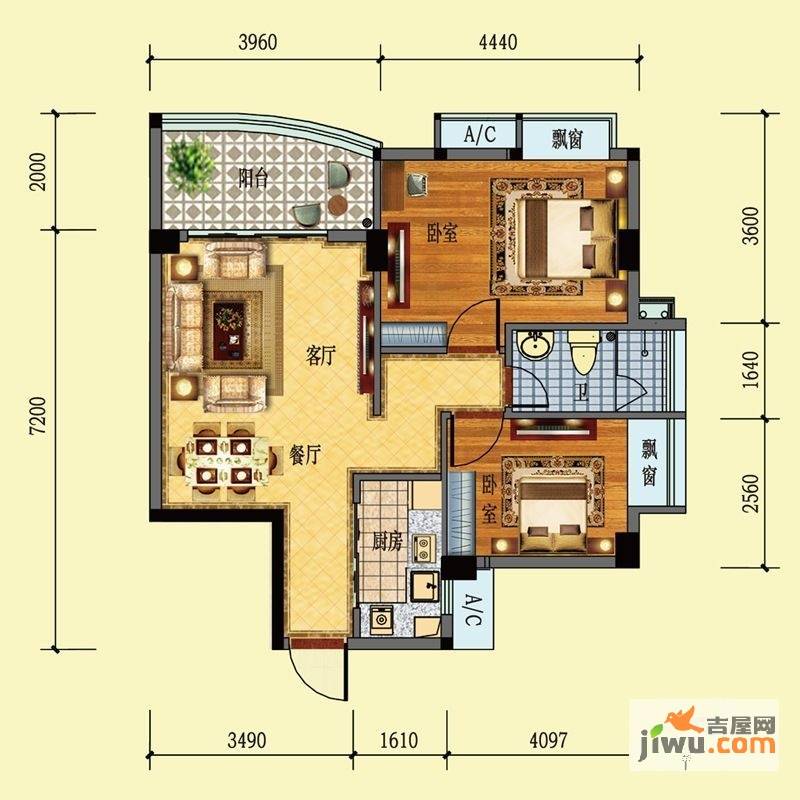 雅堤公馆2室2厅1卫73㎡户型图