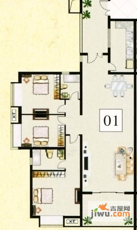 鹤山广场3室2厅2卫128.3㎡户型图