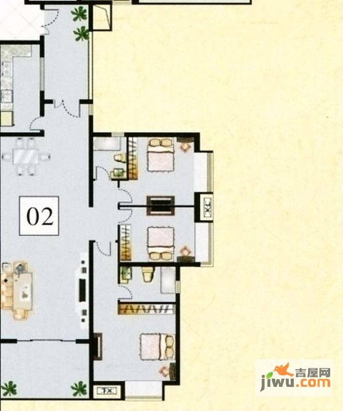 鹤山广场3室2厅2卫128.3㎡户型图