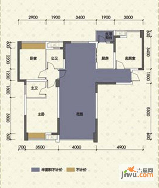 嘉州新城十期3室2厅2卫89㎡户型图