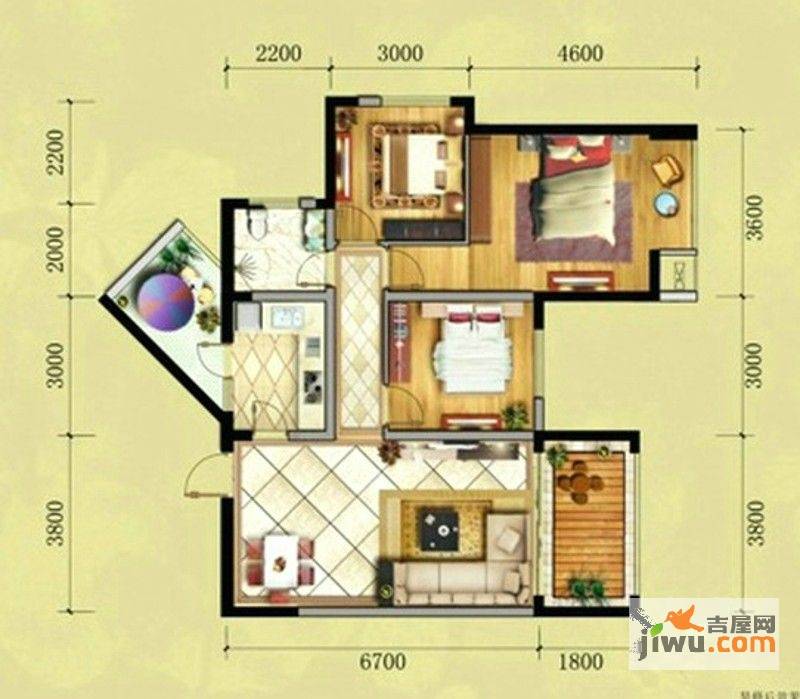 嘉州长卷天玺3室2厅1卫86.6㎡户型图