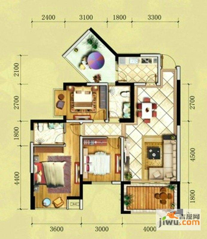 嘉州长卷天玺3室2厅2卫89.8㎡户型图