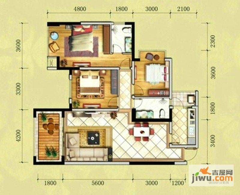 嘉州长卷天玺3室2厅2卫103.3㎡户型图