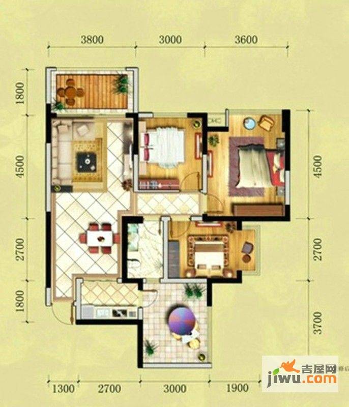 嘉州长卷天玺3室2厅1卫82.2㎡户型图