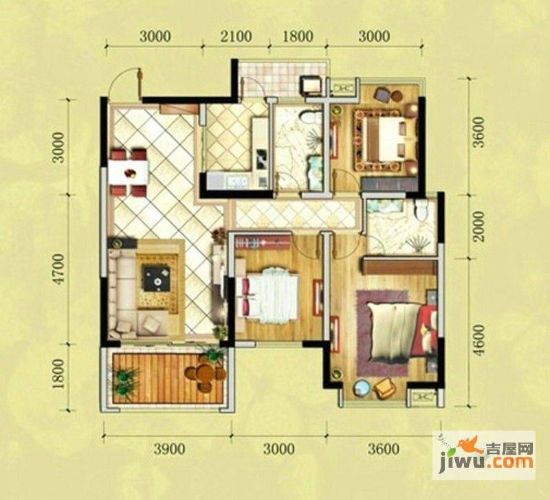 嘉州长卷天玺3室2厅2卫95.9㎡户型图