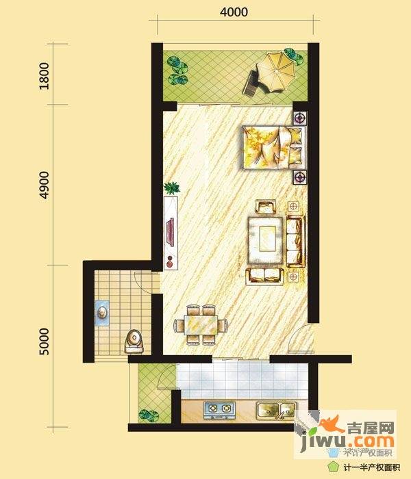 维多利亚森林城1室2厅1卫41.3㎡户型图