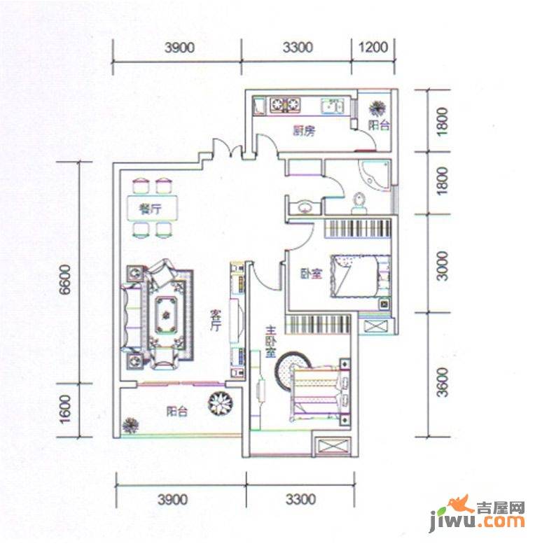 金玉丽都2室2厅1卫87.5㎡户型图