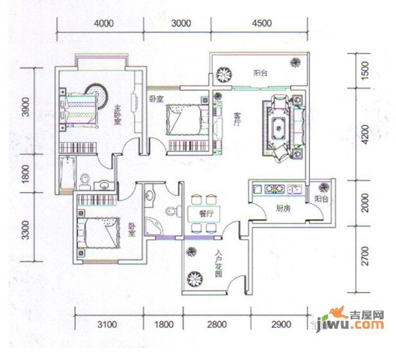 金玉丽都3室2厅2卫111.3㎡户型图