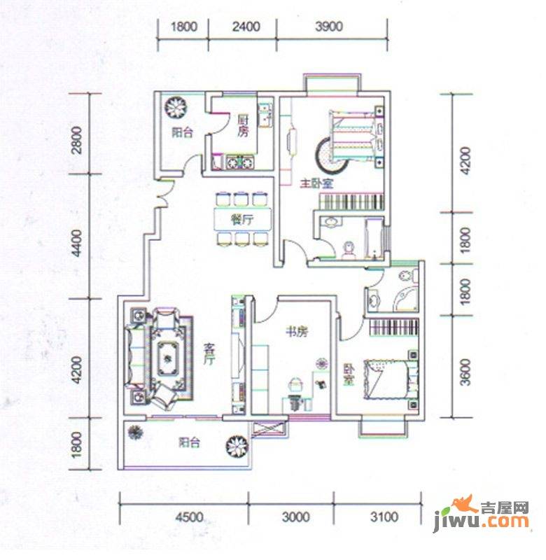 金玉丽都3室2厅2卫121㎡户型图