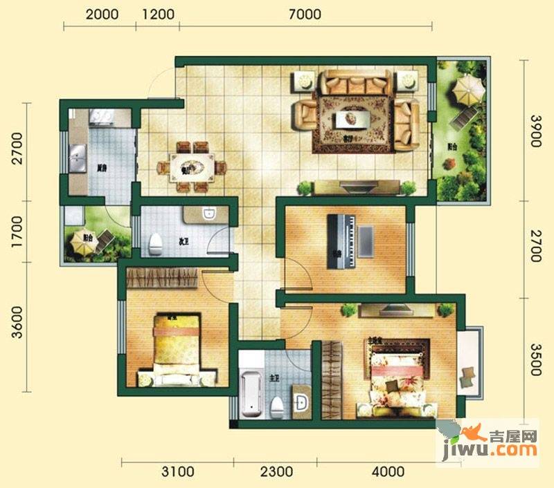 凌凯春天3室2厅2卫100.5㎡户型图