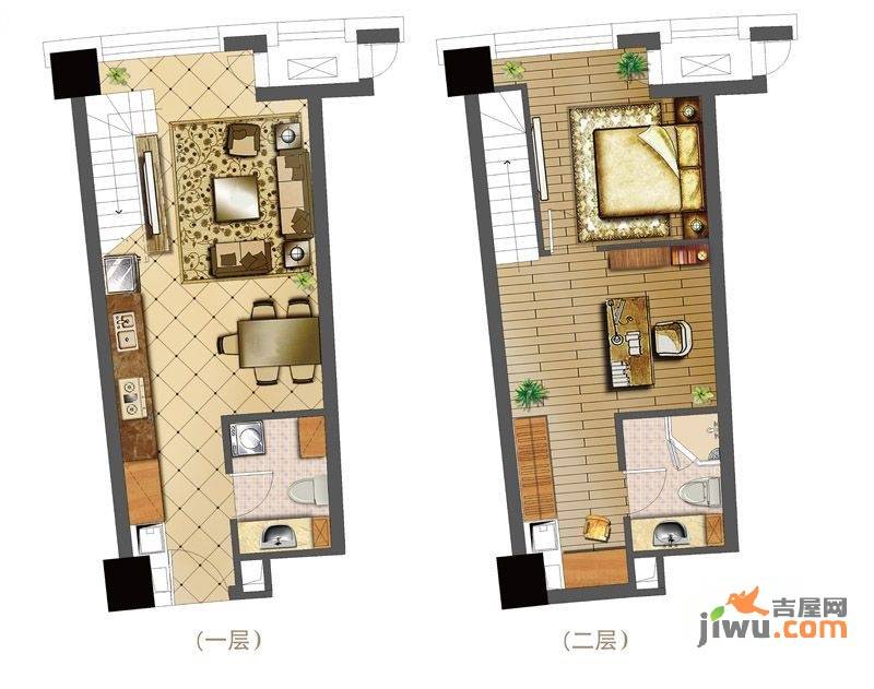 中宇国际中心2室2厅2卫47.8㎡户型图