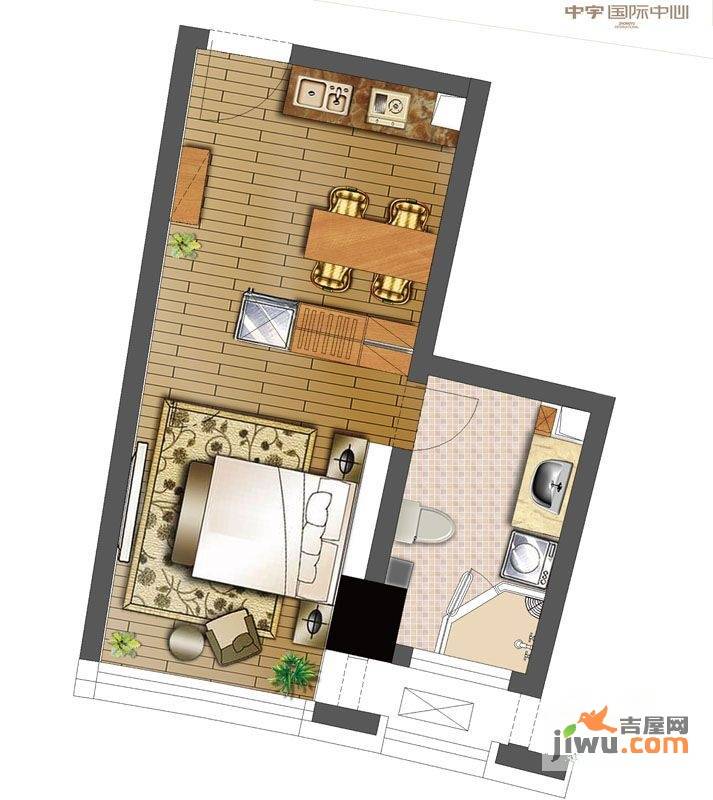 中宇国际中心1室1厅1卫43.7㎡户型图