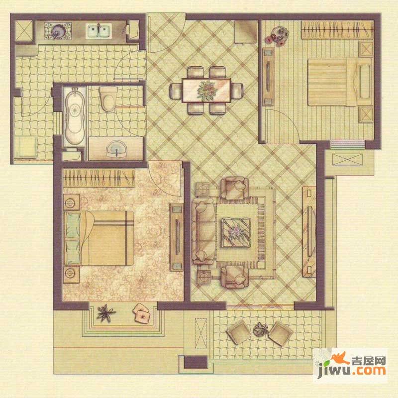 世茂蝶湖湾2室2厅1卫85㎡户型图