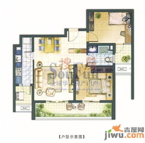 天地华城2室2厅1卫75㎡户型图