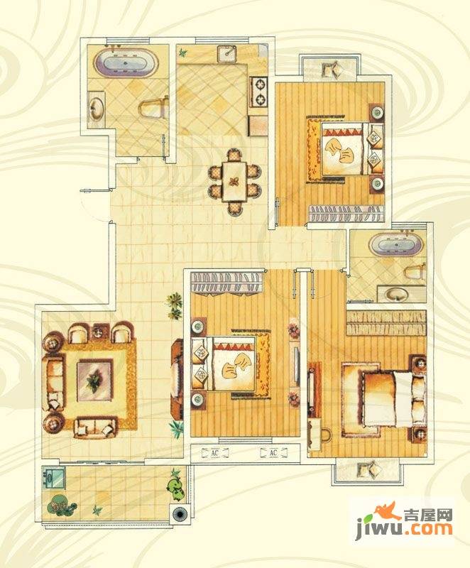 大德世家3室2厅2卫140㎡户型图