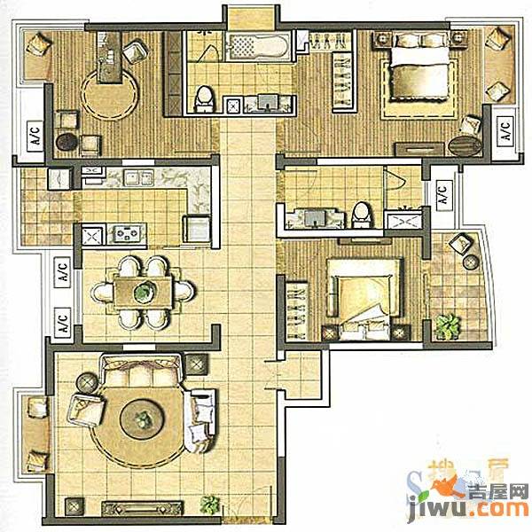 蓝海LaVíe3室2厅2卫143.5㎡户型图