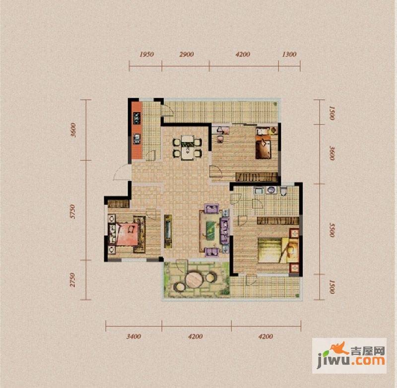 长青温泉明珠3室2厅1卫118.4㎡户型图