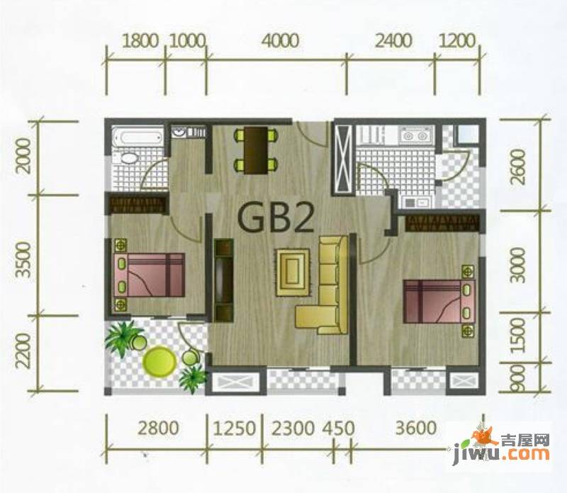 罗马阳光城2室2厅1卫86㎡户型图