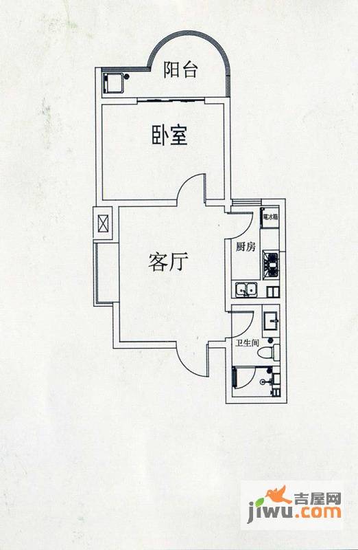 香庭海岸1室1厅1卫58㎡户型图