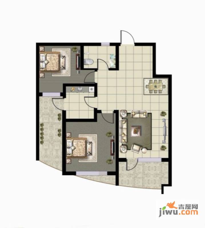 蔚蓝水岸2室2厅1卫94.9㎡户型图