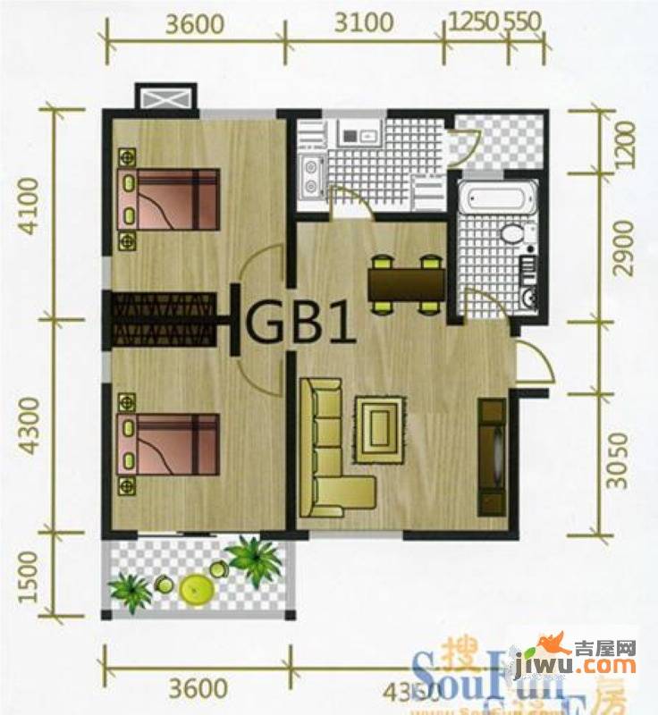 罗马阳光城2室2厅1卫87㎡户型图