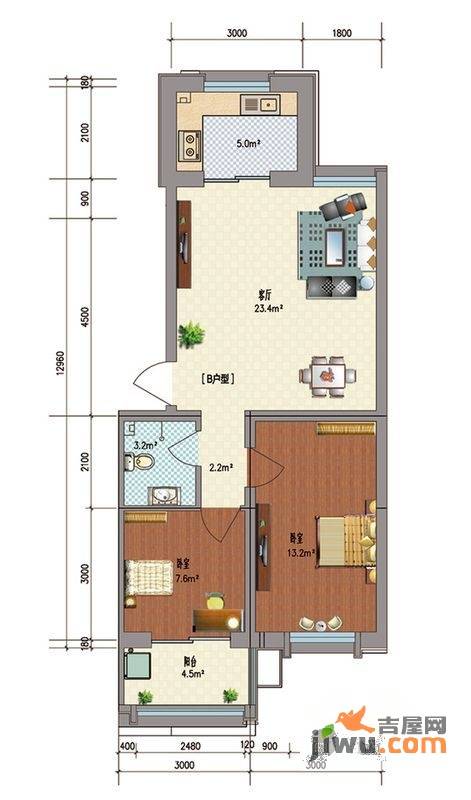 典雅居2室1厅1卫79.7㎡户型图