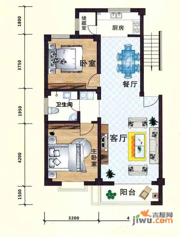 立业春城2室2厅1卫96㎡户型图