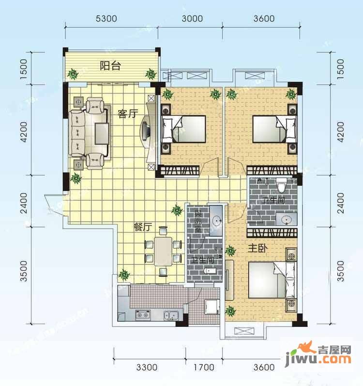 兴湘时代广场3室2厅2卫124.5㎡户型图