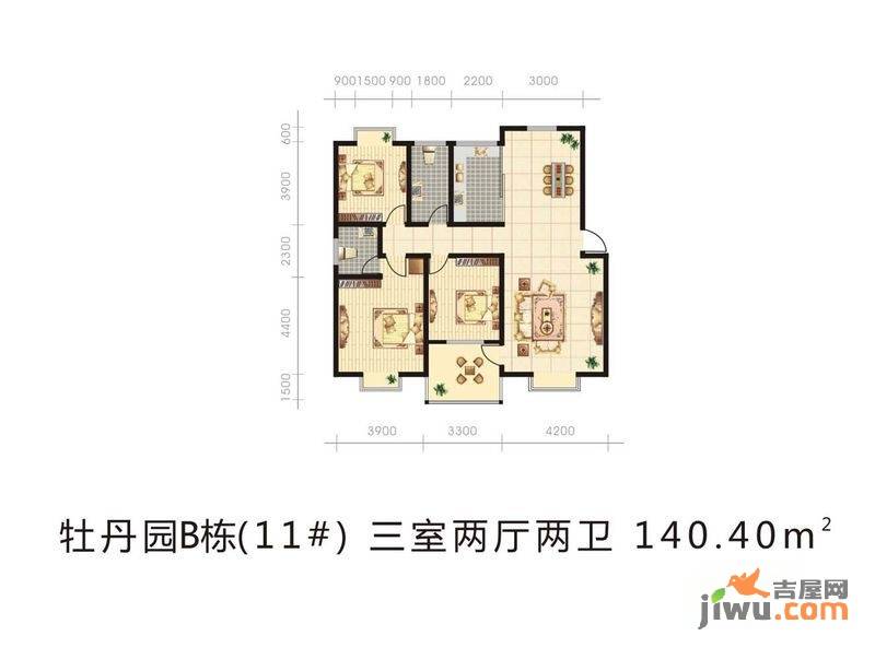 潇湘国际花城3室2厅2卫140㎡户型图