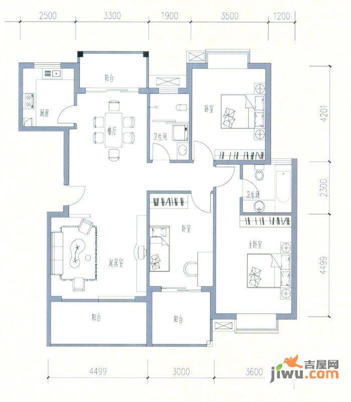 君临天下3室2厅2卫138.1㎡户型图