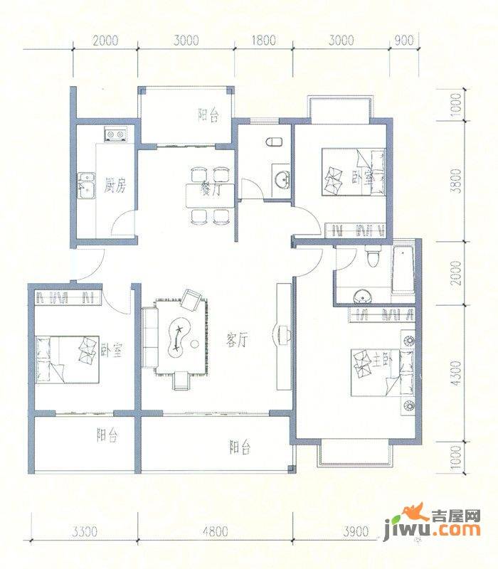 君临天下3室2厅2卫128.5㎡户型图