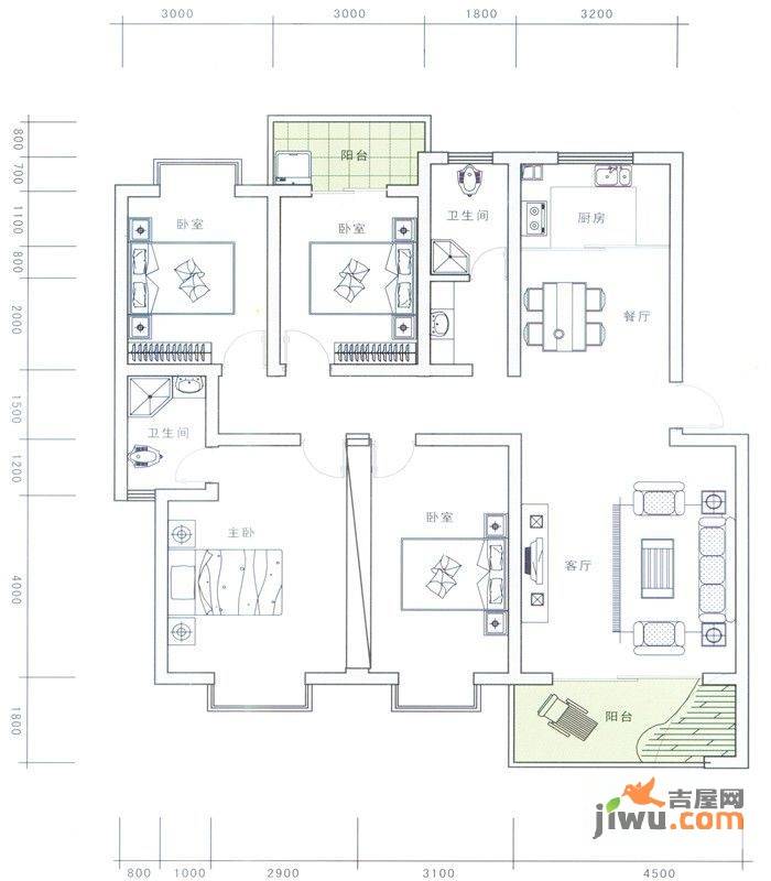 中盛御景园4室2厅2卫142.1㎡户型图